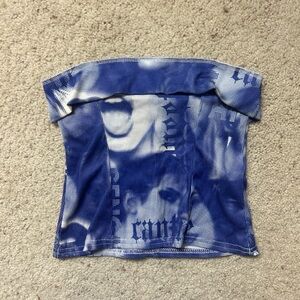 PrettyLittleThing White and Blue Ribbed Top